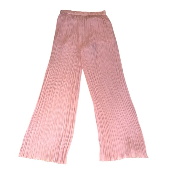 NWT Zara Blush Pink Plisse Pleated Wide Leg High Waist Pants - S - Picture 6 of 14